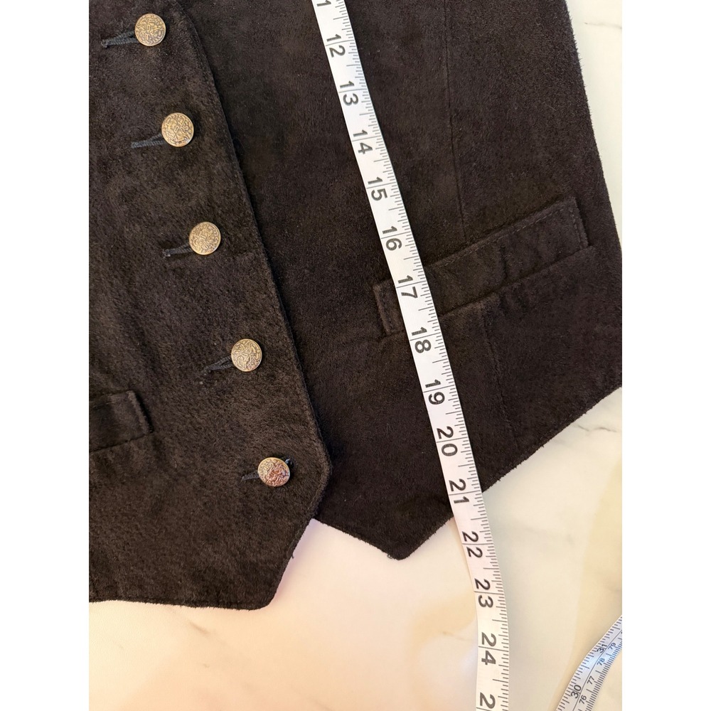 Wilsons The Leather Experts Black Suede Vest Western Cinch Back Ornate Buttons M - Picture 6 of 8